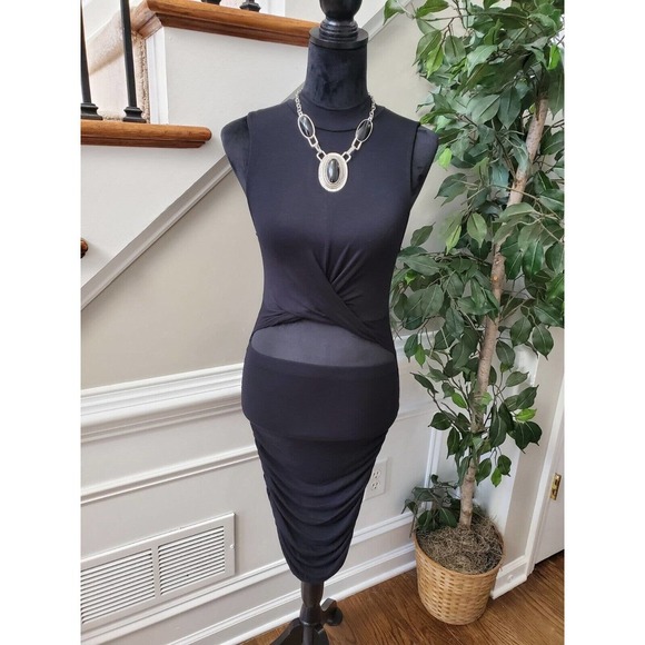 Fashion Nova Women's Black Rayon Mock Neck Sleeveless Pencil Knee Length Dress S - Picture 10 of 10